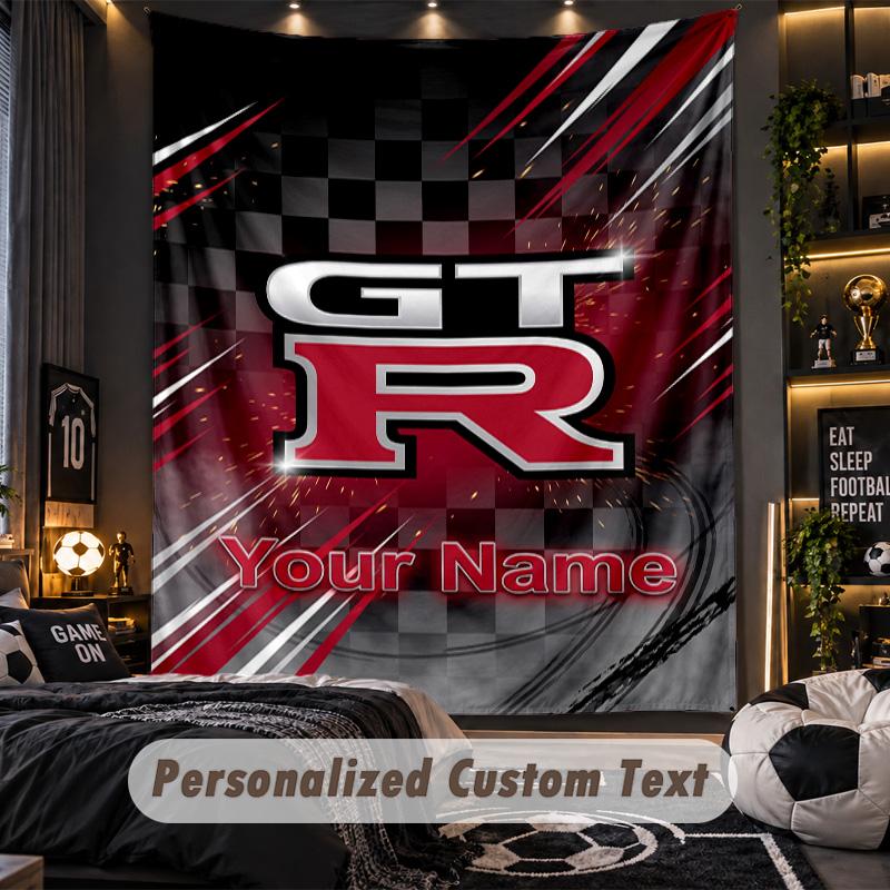 TapestryNissan GT-R Custom Name Text Personalized Wall Hanging Tapestry Home Wall Decor
