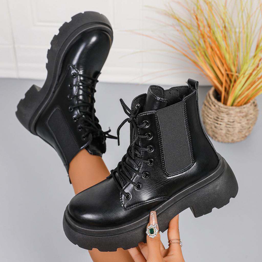 Women's non-tired feet Martin boots comfortable soft elastic trend of non-slip wear-resistant chic hundred outstanding height increase shoes