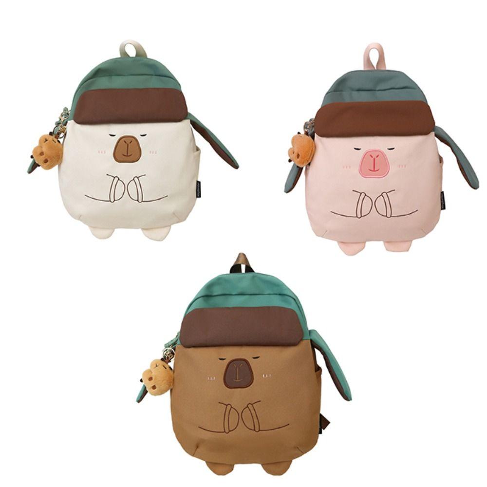 Cartoon Capybara School Bag Kawaii Shoulder Bag Lovely Capybara Nylon Backpack  Girls