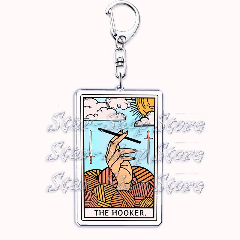 Popular Culture Halloween Tarot Card Keychains for Accessories Moon Luna Death Keyring Jewelry Fans Lovers Friends Reader Gifts