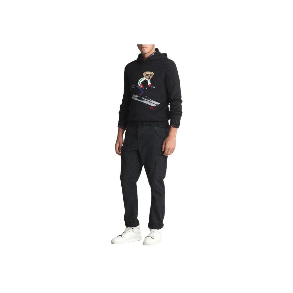 Polo Ralph Lauren FW23 Hooded Ski Bear Embroidered Long Sleeve Knit Sweater Men sweater Black MNPOSWE16820055-001