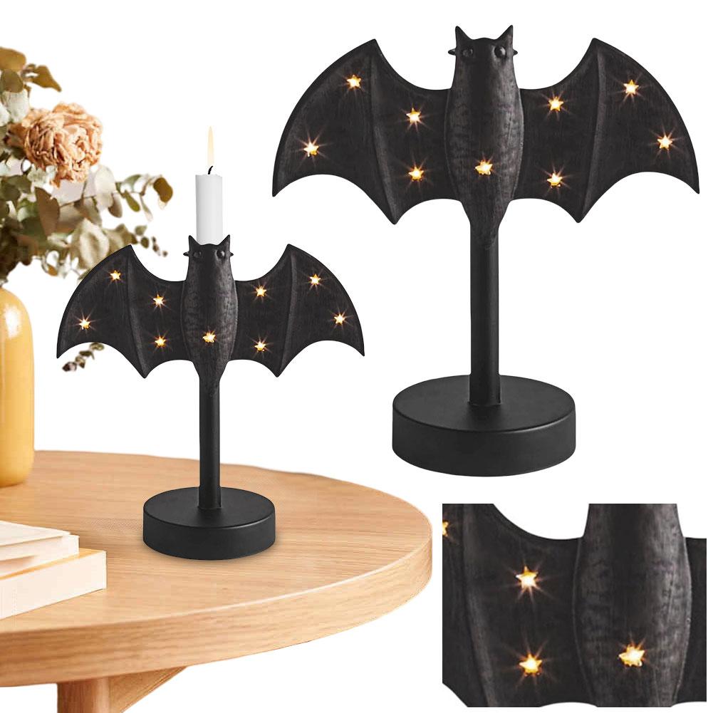 Bat-Shaped Candlestick with LED Twinkle Light Halloween Candle Stick Holder Halloween Decorations for Party Home