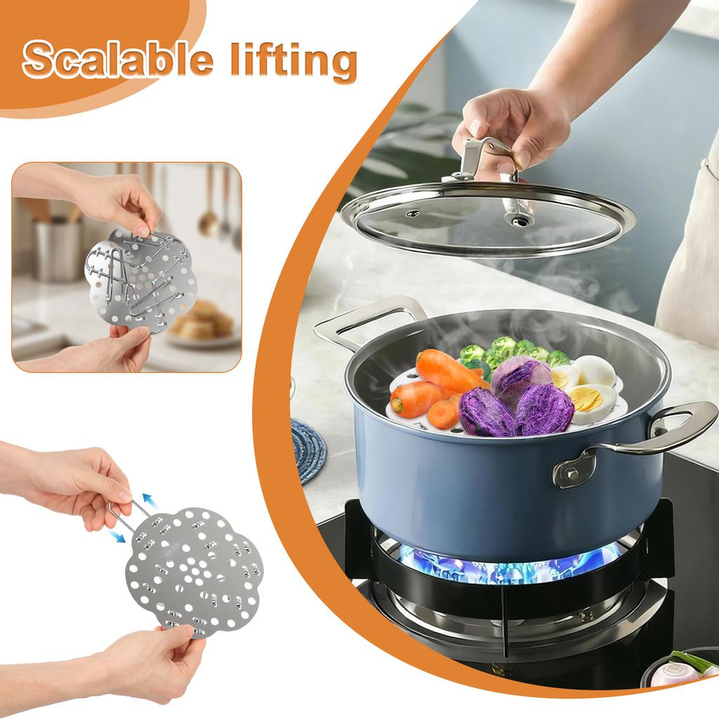 Stainless Steel Steamer Basket Expandable 6-7.68" Foldable Steaming Tray for Vegetable Fruit Mesh Steamer Rack Cooking Cookware