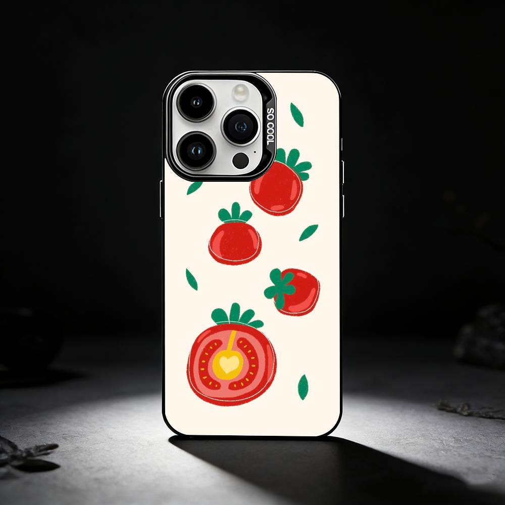 Ins cute Tomatoes Phone Case For iPhone 17,16,15,14,13,12,11 Plus,Pro Max,XS,Colored silver phone case