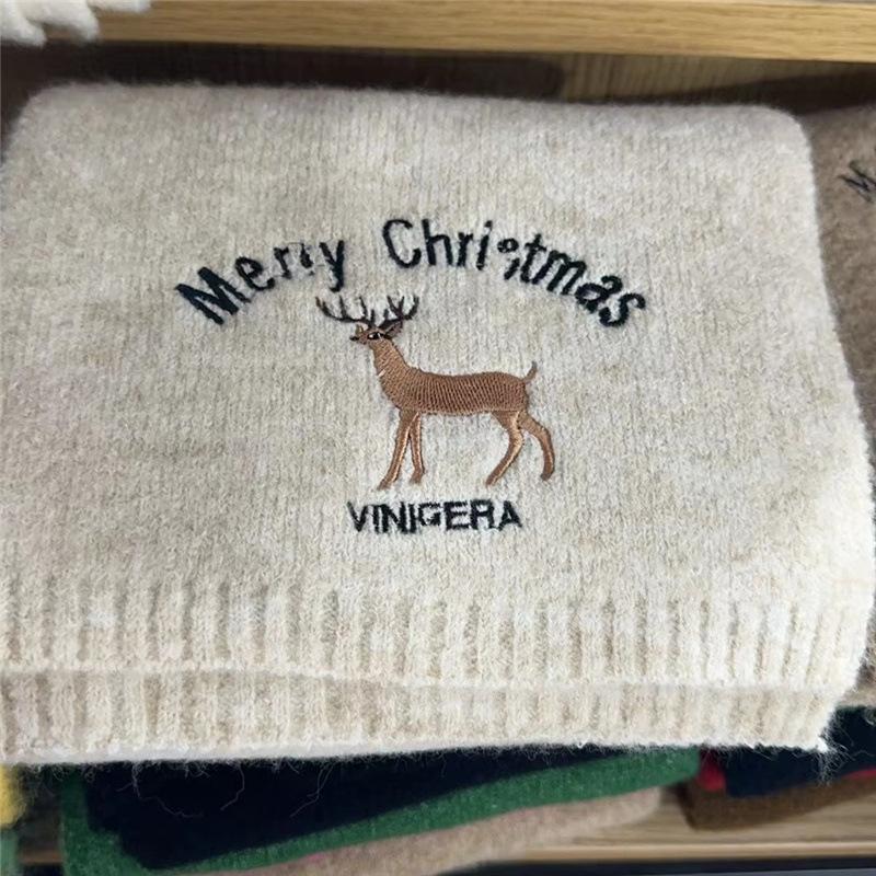 Шерстяной шарф женский осенне-зимний рождественский подарок красный палевый с буквенным принтом шерстяной корейской вязки теплый и универсальный шарф