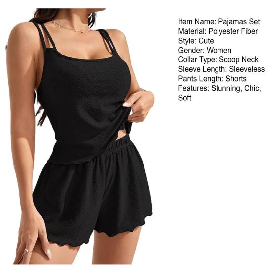 Eyelet Cami Pajama Sets for Women Camisole Tank Top And Shorts 2 Piece Pjs Sets Summer Cute Sleepwear Lounge Set