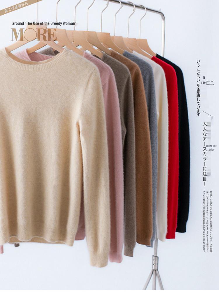 Women's 100% Pure Cashmere Round Neck Sweater - Seamless Long Sleeve Knit for Autumn/Winter