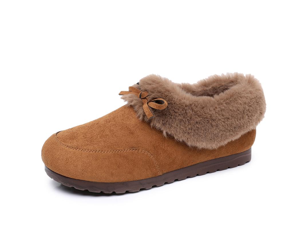 2025 Winter New Shoes Women's Velvet Warm Versatile One-pedal Bow Retro Women's Shoes Shallow Birkenstocks