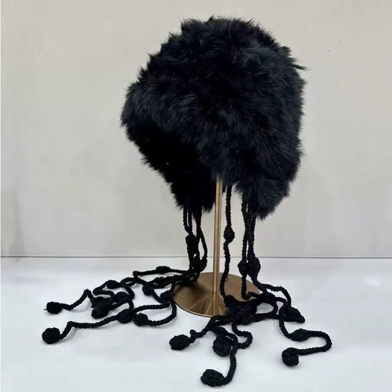 

Rabbit Fur Fringed Woolen Hat Children s Red Knitted Fisherman Hat New Thickened Woolen Hat Warm Ear Protecting Hat for Winter M（52-59cm）