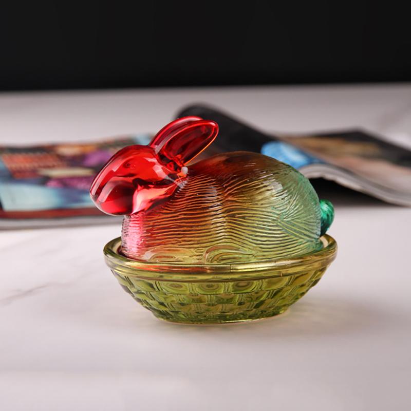 Vintage Glass Rabbit Candy Dish With Lid, Colorful Crystal With Lid Funny Candy Jars For Dessert