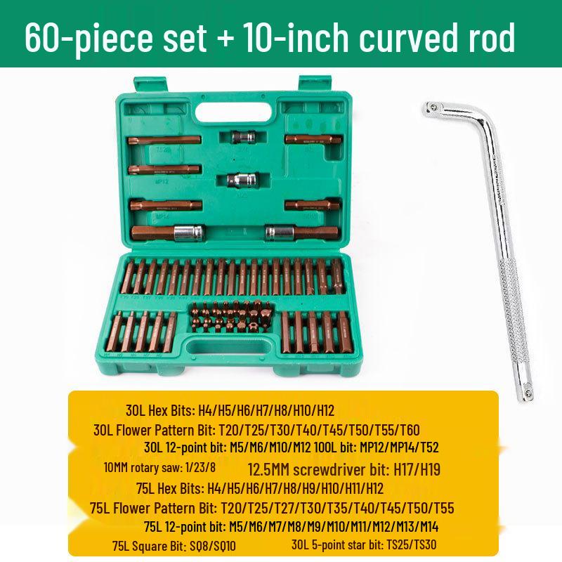 60-Piece Spline Socket Wrench Set: 12-Point Star & Torx Bits for Auto Repair