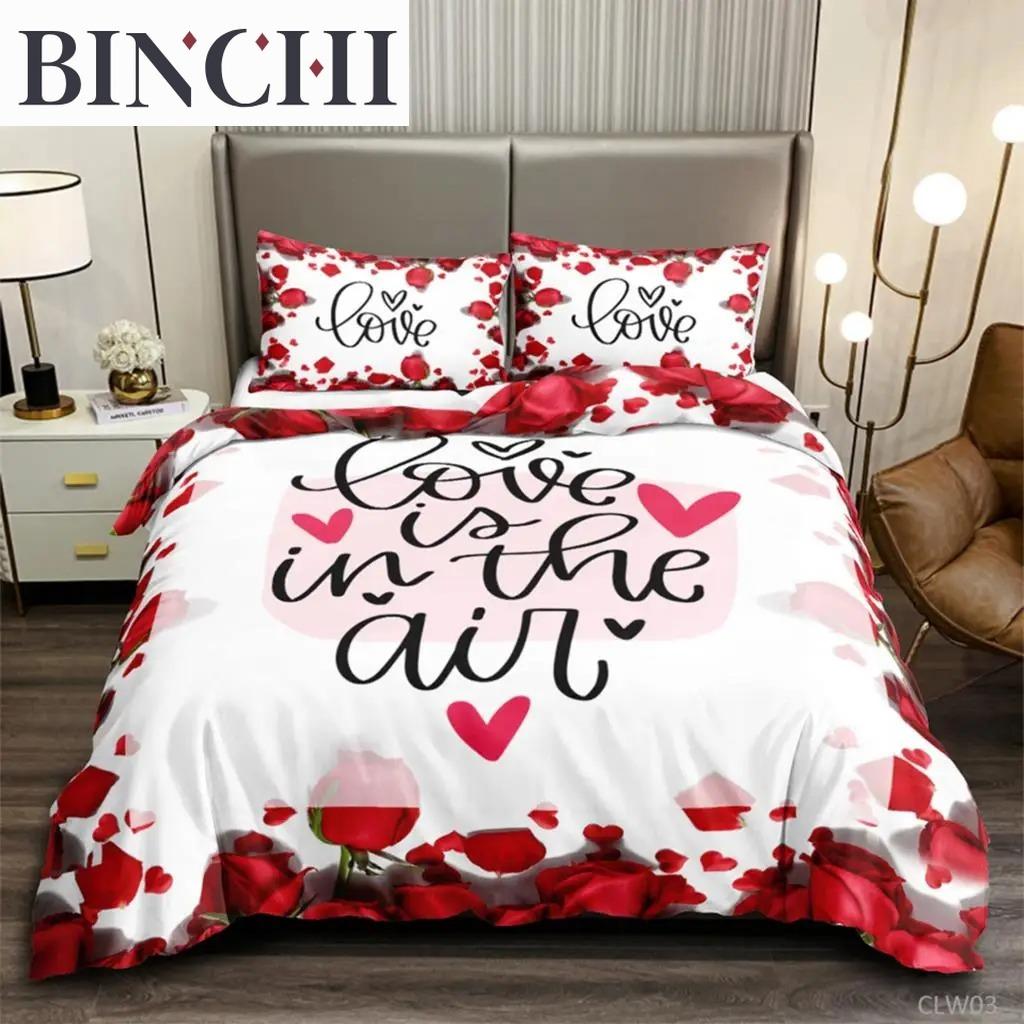 Romantic Red Rose Duvet Cover Set Printed Floral Bedding for Adults Teens Blossom Flower Theme Comforter