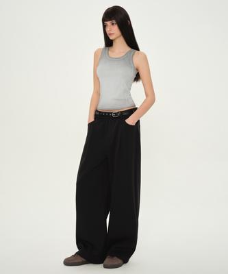 MUSINSA STANDARD WOMAN Women'S Double Knit Denim Detail Wide Sweatpants [Black]