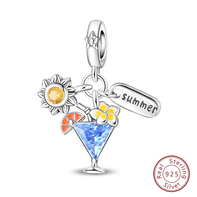 New Summer Day Copper Seaside Sailboat Coconut Tree Sunglasses Camera Charms Beads Fit Diy Copper Bracelets Jewelry