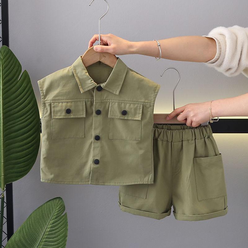Chlapecký letní oblek košile dvoudílný set letní s krátkým rukávem dětské oblečení