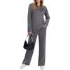 Women's Casual 2 Piece Athletic Set Color Long Sleeve Neck Sweatshirt and Wide Leg Pants with Elastic Waist