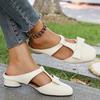 Fashion Baotou Half Slippers Women's Summer New Square Toe Shallow Mouth Bow Low Heel Block Heel Slip-on Wear-resistant Slippers
