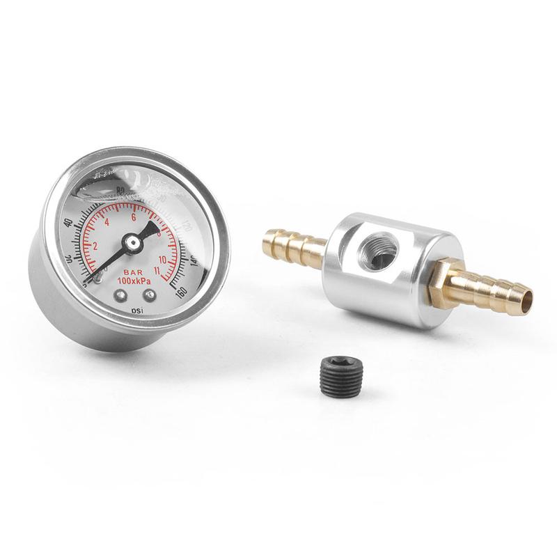 Universal 1/8 NPT Fuel Pressure Gauge Liquid Filled Polished Case 0-160 psi and adaptor kit For fuel injection systems