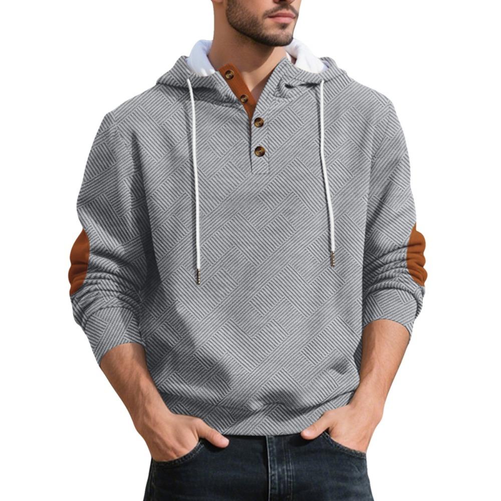 

New Mens Fashion Pullover Hooded Long Sleeve Drawstring Button Sweatshirt Streetwear Texture Athletic Hiking Outdoor Jackets XXL сірий