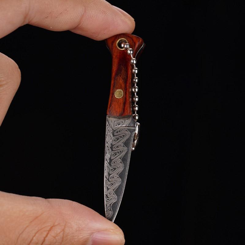 Wooden Handle Mini Knife with Leather Cover Multitool Hand Tools Express Cutter Keychain Pocket Knife Gift for Men Women
