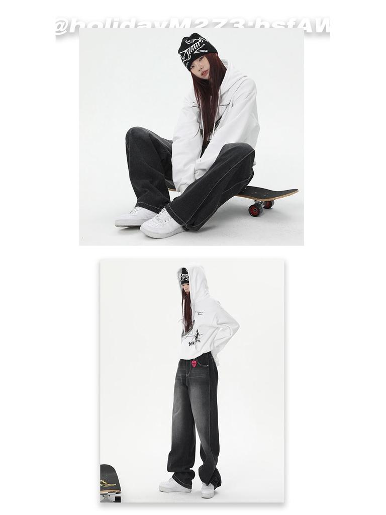 Women's Wide-Leg Black-Gray High-Waisted Jeans - Autumn/Winter 2023
