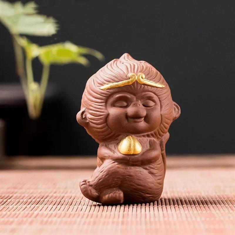 

Lovely Sun Wukong Statue Tea Figurine Ornament Handmade Purple Clay Tea Pet Decoration Boutique Tea Table Decoration Crafts