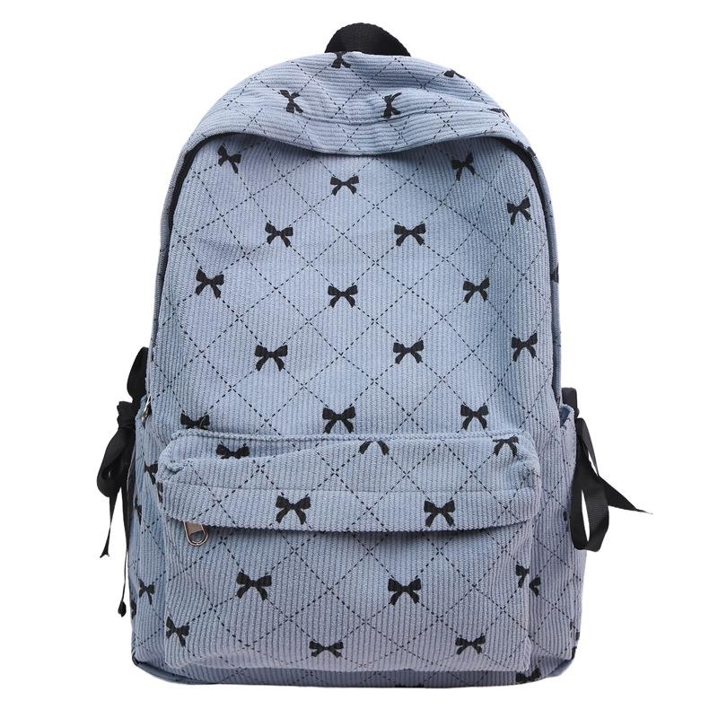 Corduroy Bow Backpack for Female College Students, Versatile Backpack for High School and Middle School Fashion Cute and Large