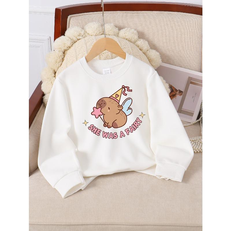 Kids Sweatshirt, Crew Neck Fashion Top, Fun "Cute Fairy Mole" Patterned Sweatshirt, Suitable for Everyday Casual Wear