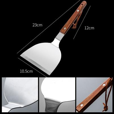 1Pieces Multi-purpose Stainless Steak Cooking Spatula Wood Handle Pizza Shovel Pancake Beef Turner Scraper Outdoor Tableware