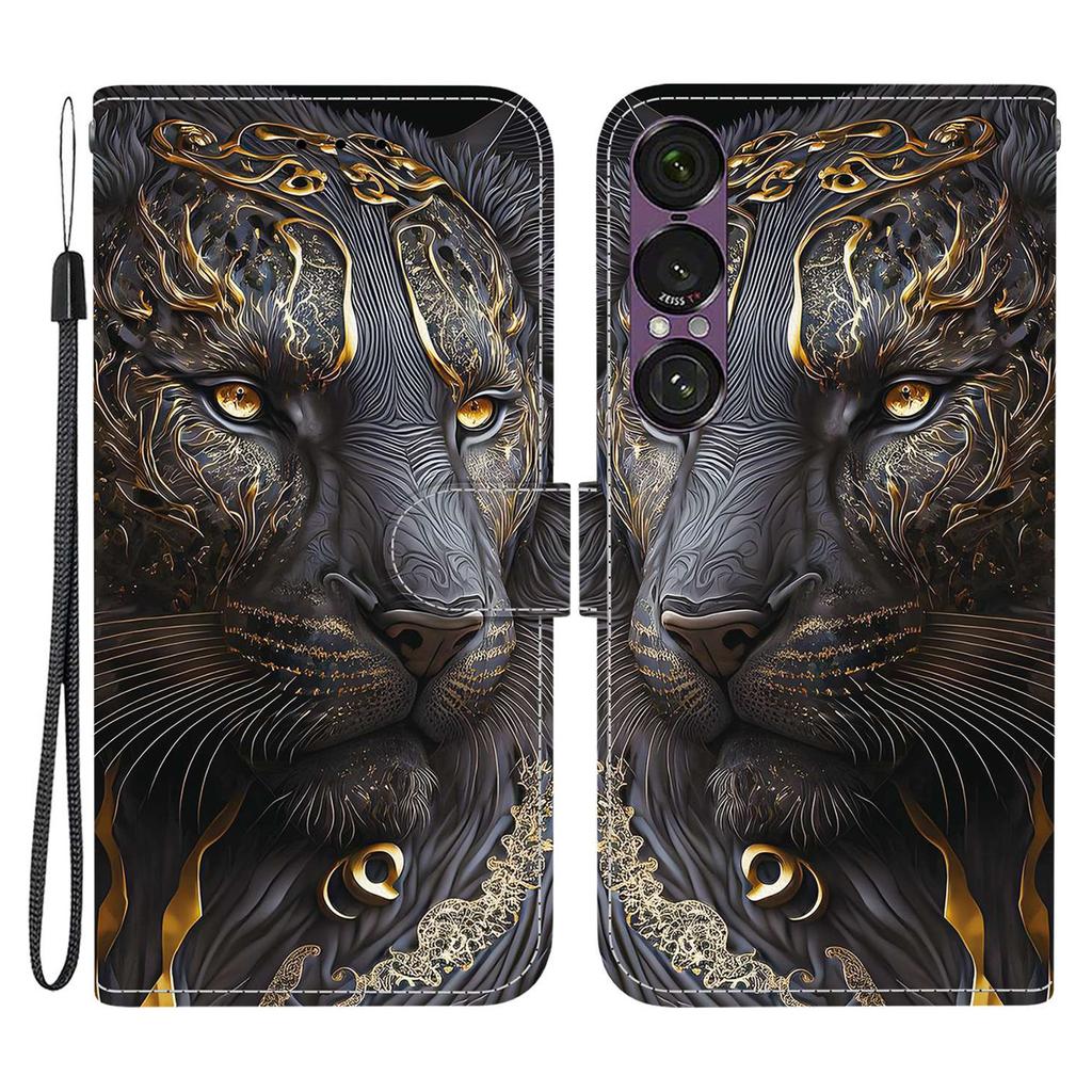 For Sony Xperia 1 VII Leather Case Stand Wallet Pattern Printing Phone Cover with Wrist Strap