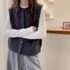 Round Neck Single Breasted Sleeveless Knit Vest Women Spring Autumn Korean Style Chic Grey Waistcoat Outerwear
