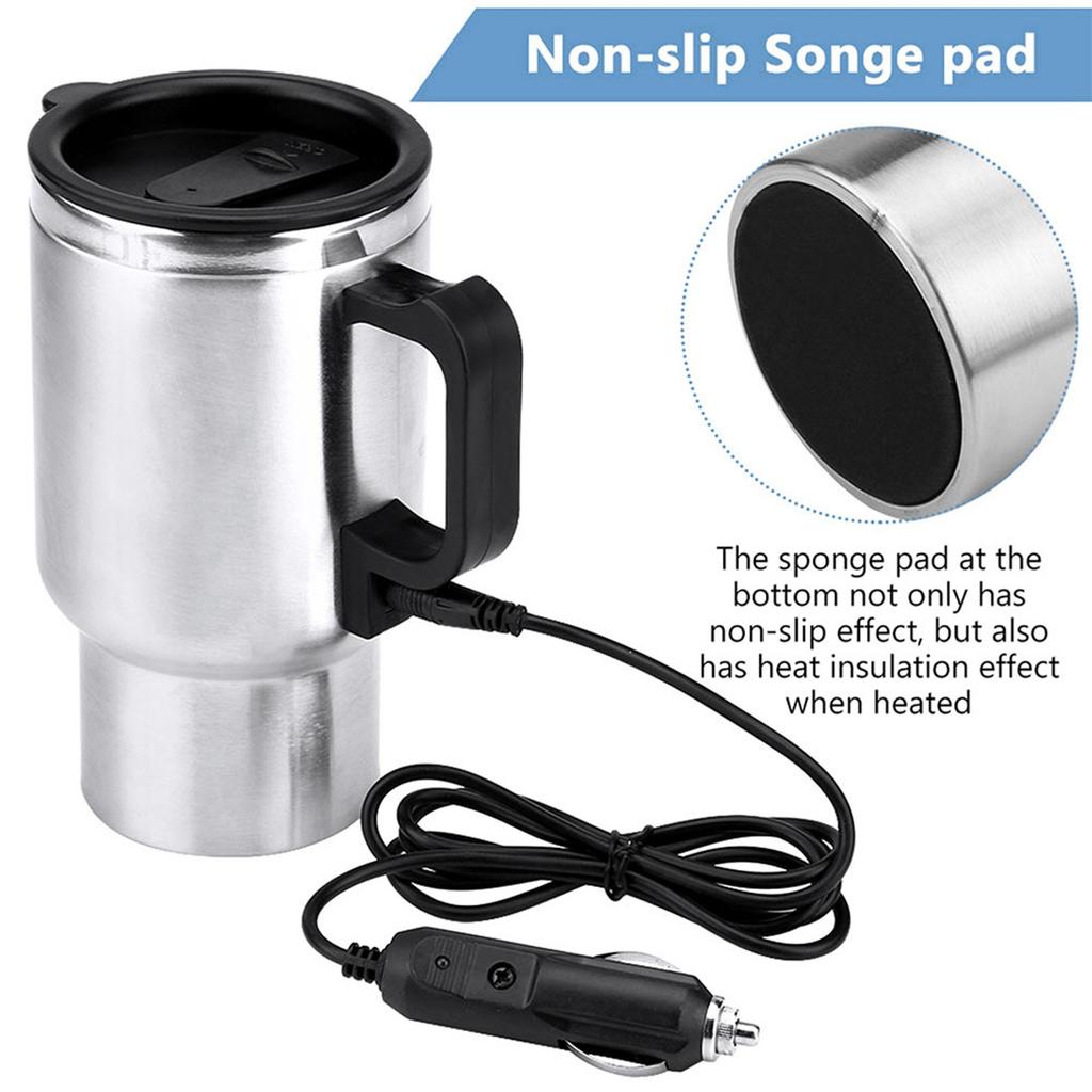 12V 60W 450ml Electric Water Kettle Incar Stainless Steel Travel Heating Cup Coffee Tea Car Cup Mug