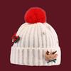 Bow Christmas Plush Cap Soft Thickened Brimless Cap Versatile Red Knitted Woolen Hat  Girls