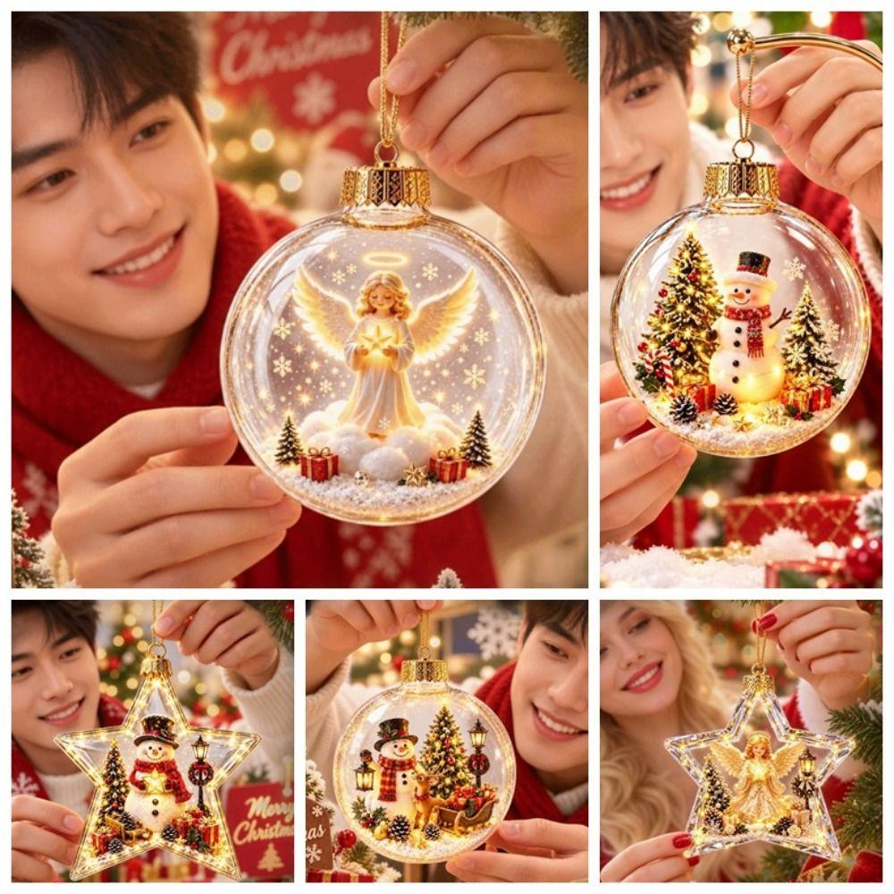 2D Flat Pattern Light Up Ornament Lightweight Clear Star Pendant Holiday Party