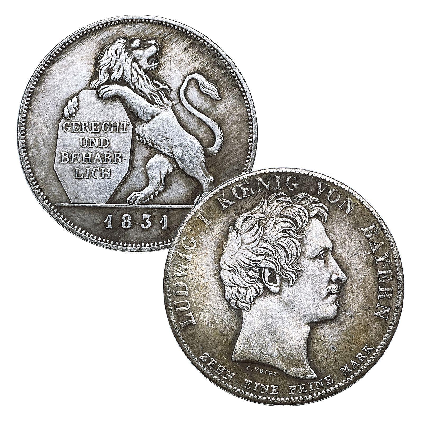 Grand Duke Hesse, King of Bavaria, Ludwig I, 1831 Lion King, brass, silver plated, antique, commemorative coin