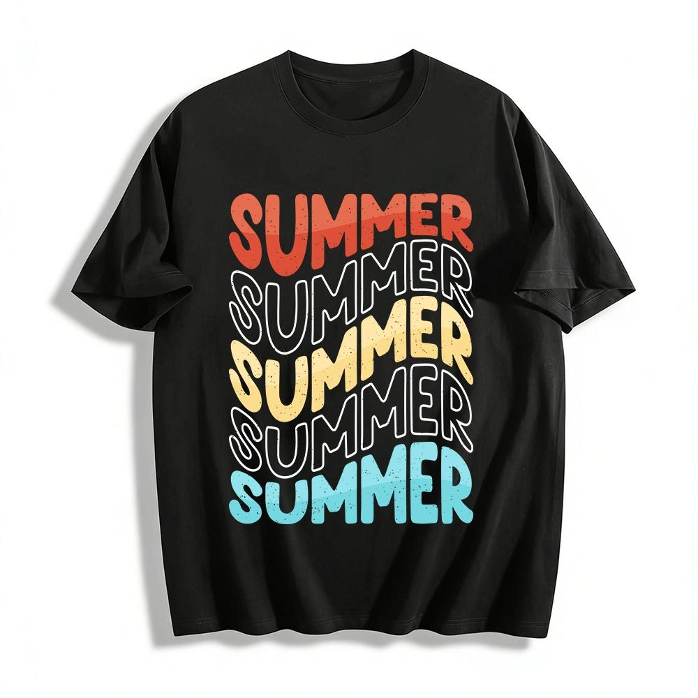 

Gradient Letter Print Casual Summer Short Sleeve T-Shirt Pure cotton T-shirt 6XL