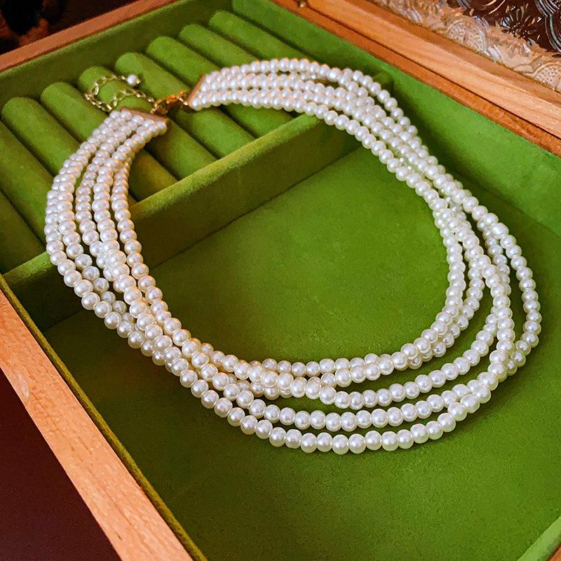 Elegante französische geometrische Zirkon-Perlenkette - Vielseitige High-End-Pulloverkette