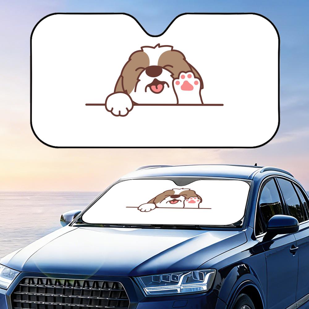 Cute Dog Waving Paw Sun Visor Foldable Car Windshield Sun Shade UV Protection Reflective Heat Insulation Reusable Cover