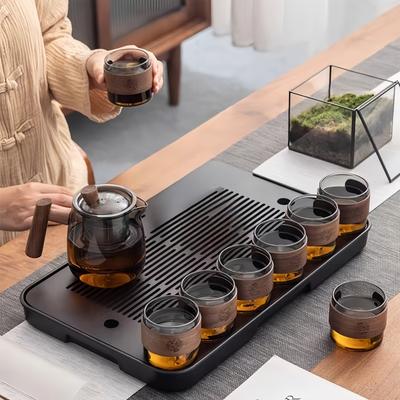 Glass Teapot, Wooden Handle, Chinese Tea Ceremony, Transparent Tea Set, Cup Filter, High Borosilicate Japanese Pot