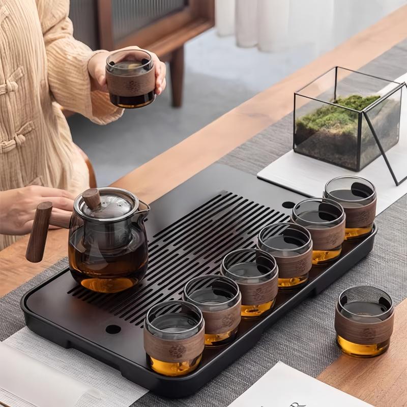 Glass teapot, wooden handle, Chinese tea ceremony, transparent tea set, cup filter, high borosilicate Japanese pot