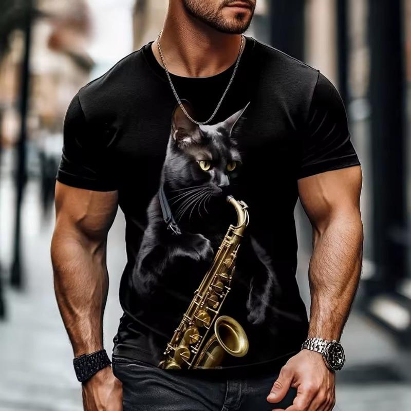 Мужская футболка с мультяшным принтом кота, дышащая летняя футболка для улицы с коротким рукавом, большого размера, свободная, повседневная 6XL