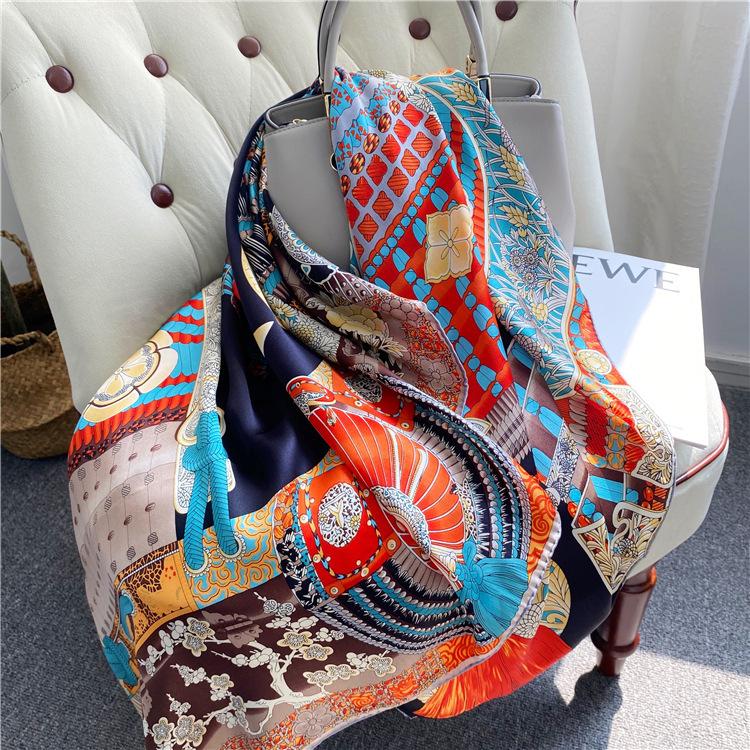 Armor Samurai Silk Crepe Satin Large Square Shawl Mulberry Silk Ladies Silk Scarf Wind