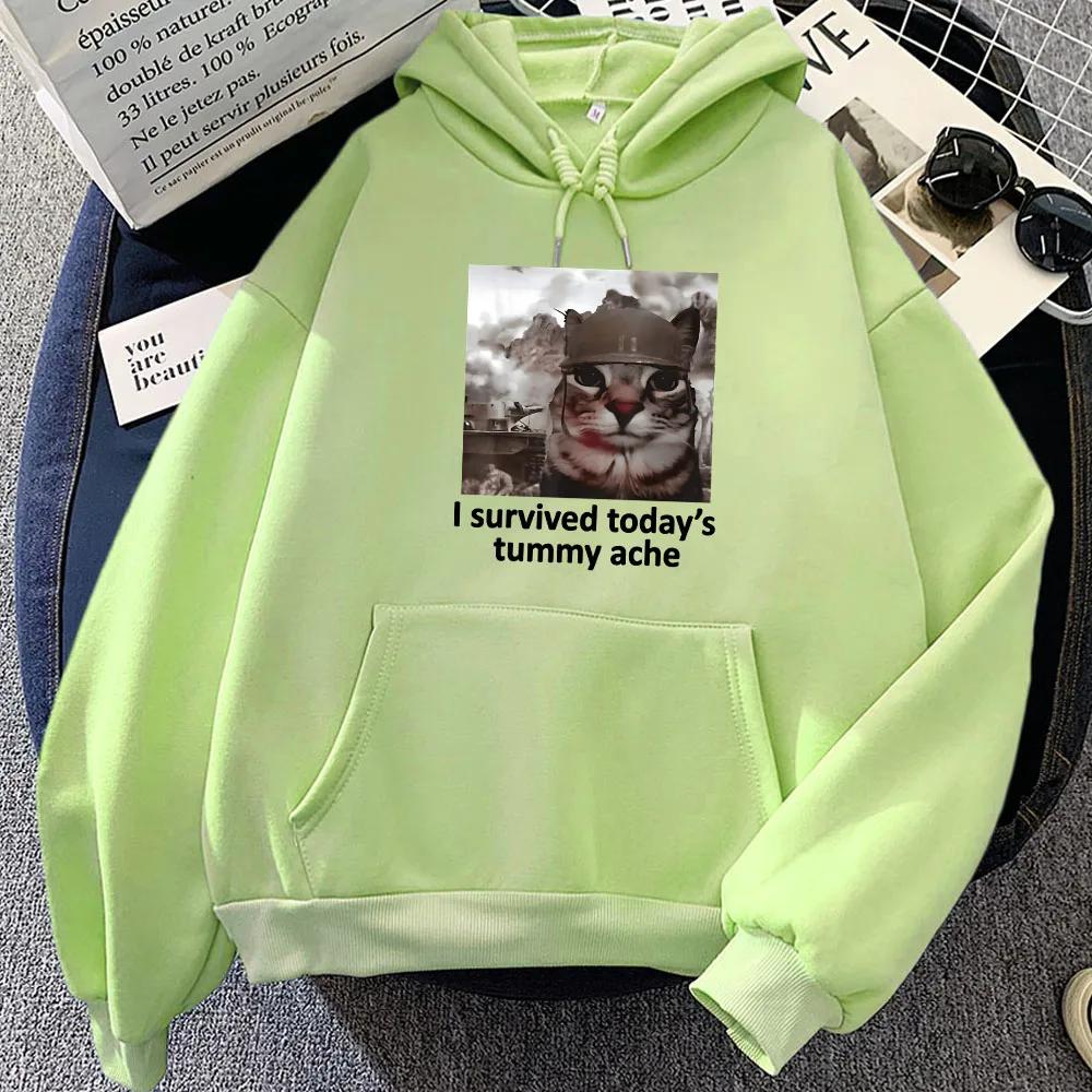 

Meme CAT Cartoon Graphic Hoodies I Survived Today s Tummy Ache Letter Sweatshirts Aesthetic Funny Women Men Clothes Print Hoodie XXXL