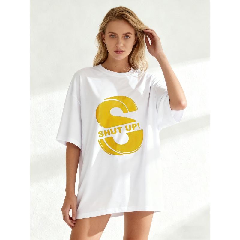 Koszulka Oversize Czarna Nadruk Graficzny Litera S Zamknij Się Casualowy Top Streetwear Dla Kobiet I Mężczyzn