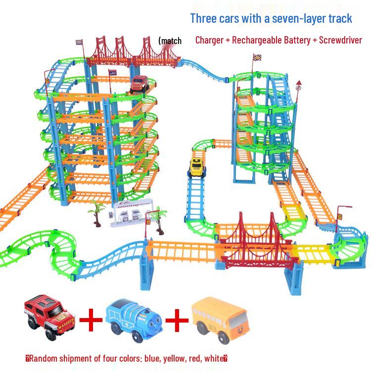 Seven-Layer Electric Train Track Toy: Educational Racing Car Assembly for Kids - Perfect Gift for Boys with Level-Crossing Feature