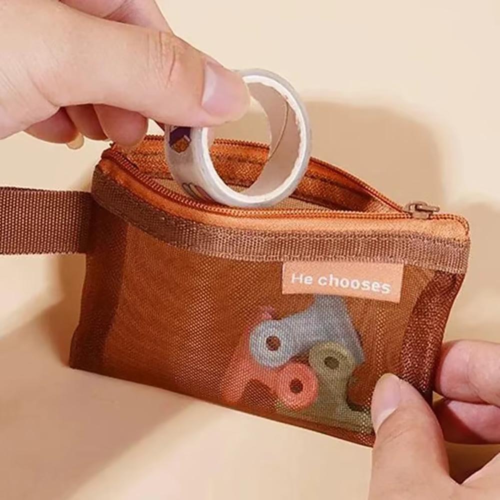 Mini Square Mesh Storage Bag Portable Money Earphone Data Cable Chargers Bag ID Credit Card Holder Zipper Pouch Travel Organizer