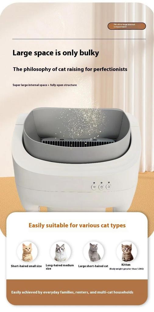EU Warehouse Smart Automatic Cat Litter Box, Open-Top Self-Cleaning Cat Toilet with App Control and Dual Safety Sensors, Automatic Cat Litter Basin
