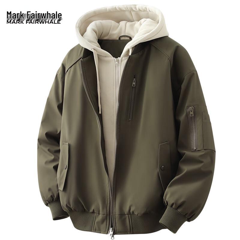 

Mark Fairwhale Men s Winter Hooded Loose Fit Faux Two-Piece Bomber Jacket L