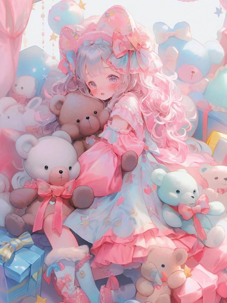 New Diamond Drawing Cartoon Girl and Gift Full Round Cartoon 5D Diy Embroidered Cross Mosaic Home Decoration Gift