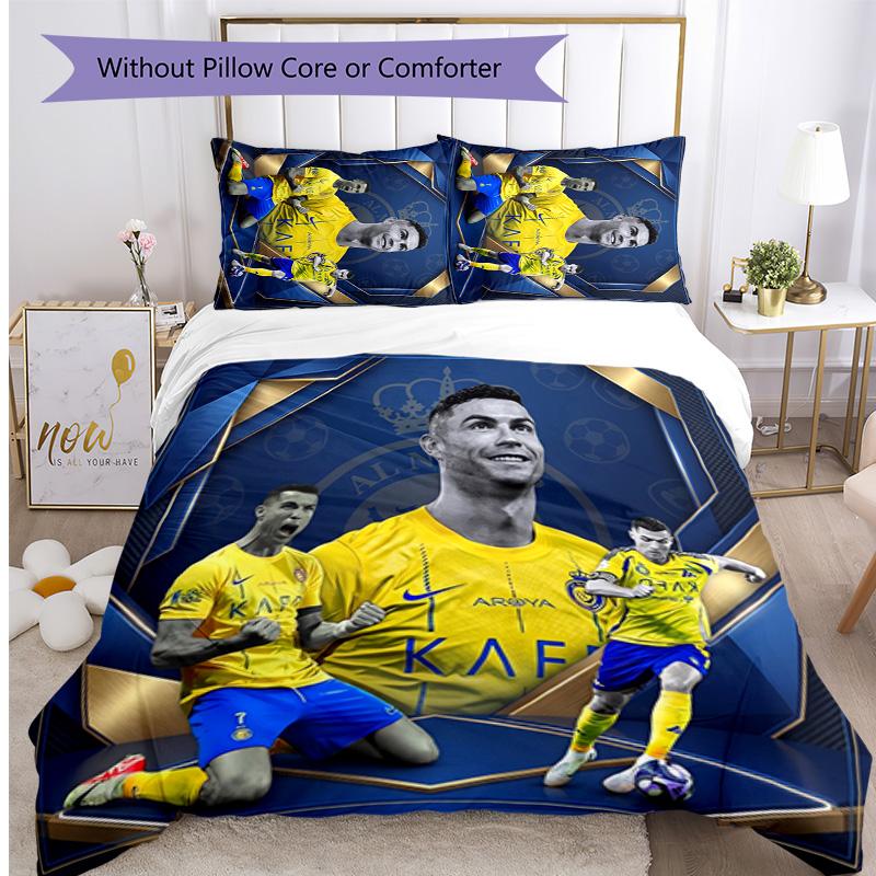 Set Lenzuola Stampate Cristiano Ronaldo 3 Pezzi Copriletto Accogliente Traspirante come Regalo per Inaugurazione Casa o Festa